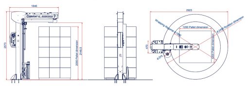 BANDEROLEUSE BRAS TOURNANT ECOWRAP XL + encombrement dimensions